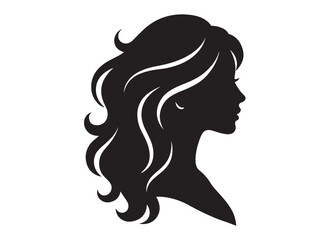 woman hairstyle logo silhouette vector illustration, hair salon logo icon vector silhouette, beauty long hair woman logo silhouette, beauty woman long hair silhouette on white background
