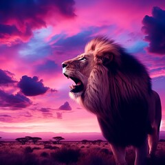 A lion as twilight deepens