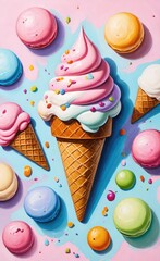 Fantasy Neon Ice Cream Cone - Surreal Yummy Dessert Art