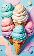 Dreamy Multicolor Ice Cream - Playful Candy-Colored Illustration