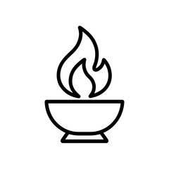 Sacred fire bowl icon in outline style &ndash; symbol of purification and ritual