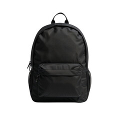 Black backpack with multiple pockets on white background  