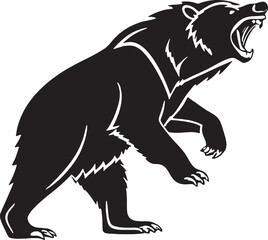 Obraz premium Roaring bear silhouette vector in walking motion. The aggressive stance is ideal for sports logos, gaming emblems, and outdoor adventure branding.