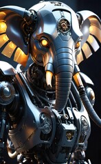 Sci-Fi Robotic Elephant on Gray Background