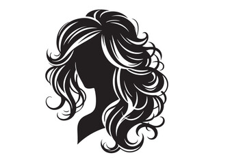 woman hairstyle logo silhouette vector illustration, hair salon logo icon vector silhouette, beauty long hair woman logo silhouette, beauty woman long hair silhouette on white background