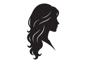 woman hairstyle logo silhouette vector illustration, hair salon logo icon vector silhouette, beauty long hair woman logo silhouette, beauty woman long hair silhouette on white background
