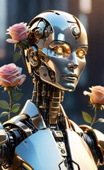 Harmony of Tech and Nature: Fashion Robot Among Flowers
