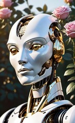 Futuristic Floral Goddess: Fashionable Robot Woman