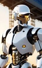 Athletic AI Baseball Pitcher in Golden Sunset Light – Futuristic Sports