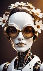 Vintage-Inspired Robot with Round Glasses and Flower Crown