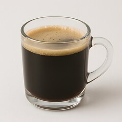 Glass mug of fresh brewed coffee on white background