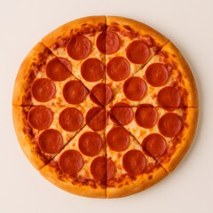 Whole pepperoni pizza on white background