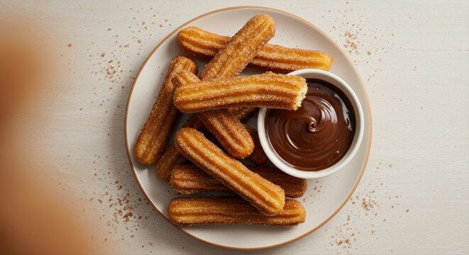 Delicious churros with chocolate dipping sauce, a classic dessert delight