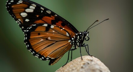 Obraz premium Detailed close-up showcasing a beautiful monarch butterfly with intricate wing patterns