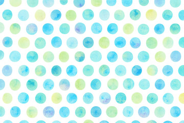 Watercolor polka dot pattern featuring blue and green circular shapes, transparent backdrop, perfect for textile design, gift wrap, creative applications