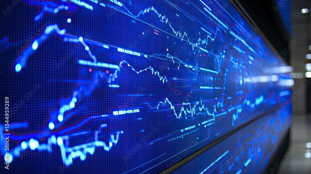 Poster wall-mounted display of financial data. complex graphs and charts