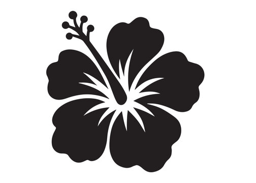 silhouette of a hibiscus flower logo vector, hibiscus flower logo icon silhouette, flower silhouette logo, hibiscus flower silhouette, black and white hibiscus flower silhouette on white background