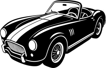 Obraz premium Classic black and white convertible car illustration representing speed and luxury