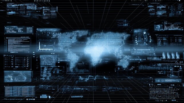 Business background cyber futuristic theme with glowing interface maps blockchain enabled graphs and enterprise automation overlays ideal for advanced business background graphics