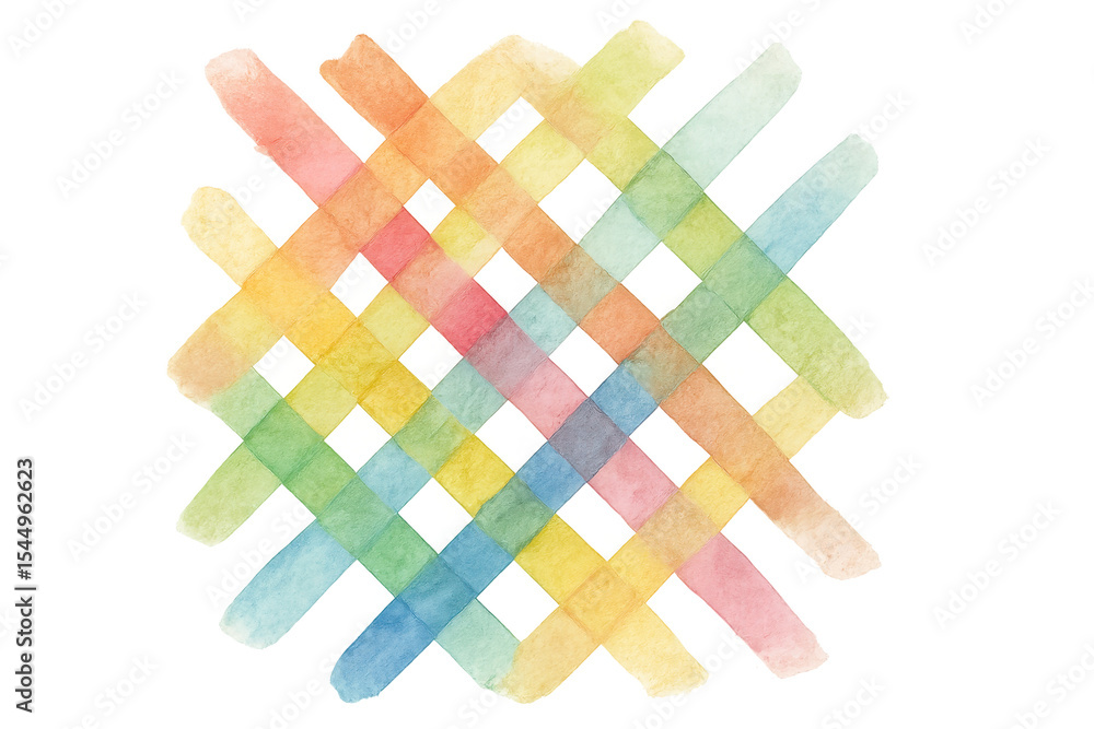 Poster vibrant watercolor strokes creating dynamic grid pattern, featuring transparent background for artis