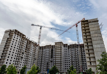 New building on the outskirts of St. Petersburg. Construction site in Murino.