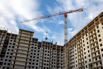 New building on the outskirts of St. Petersburg. Construction site in Murino.