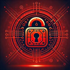 Cybersecurity A stylized lock 🔒 with a bold red c