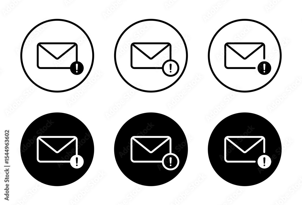 Aufkleber error message notification icon on black circle. email envelope with exclamation mark symbol. warnin