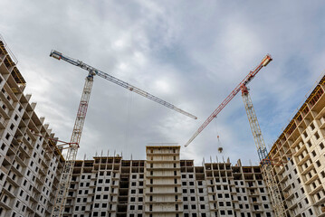 New building on the outskirts of St. Petersburg. Construction site in Murino.