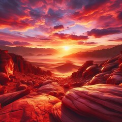 Desert Sunset rocks glowing red