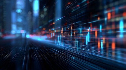 Fototapeta premium Business background digital neon UI style showing virtual stock market real time analytics and AI business engine with data streams people free