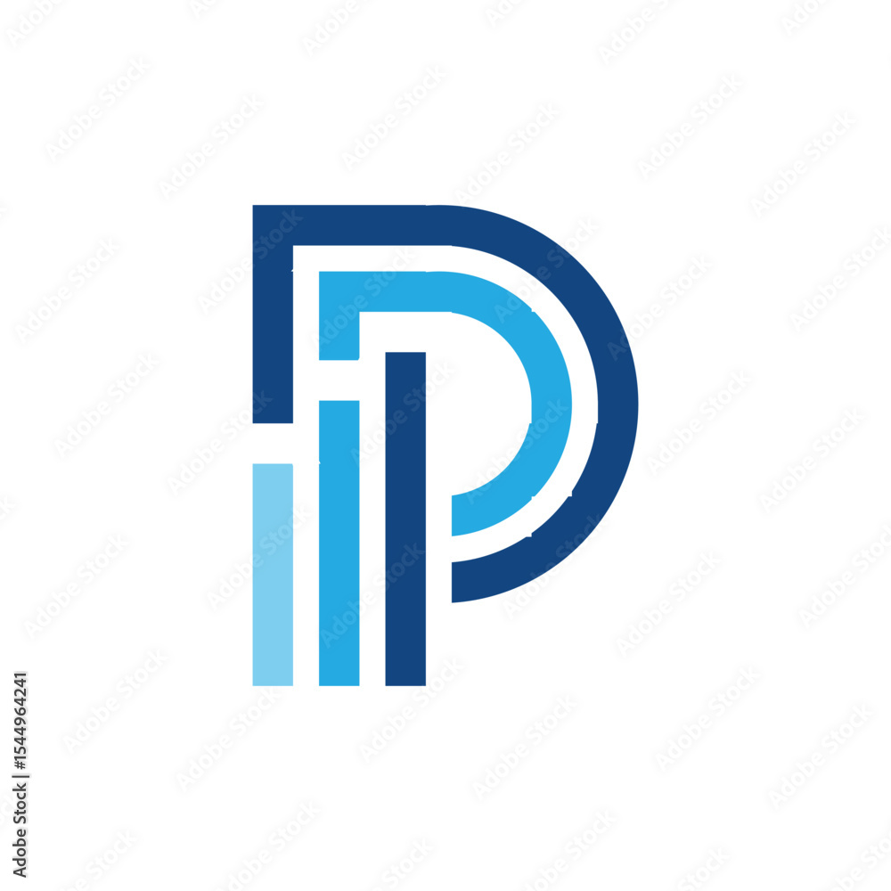 Poster the image shows a flat logo design of a letter p in in blue color with graph bar that looks clean an