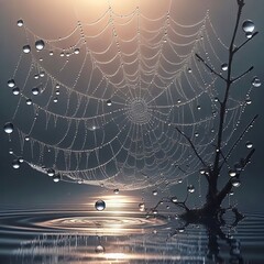 Dewdrops on with droplet reflections