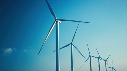 Fototapeta premium Wind turbines with clear sky stock photo --ar 16:9 --raw --v 6 Job ID: f3cb0474-cc52-470f-8218-73ac1b542ae4