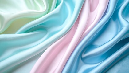 Obraz premium Backlit fabric folds glowing in saturated pastel tones—blush pink, icy blue, and lime—creating soft curves with depth. 