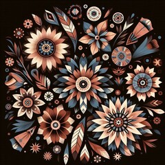 Flowers depicted and traditional patterns