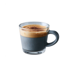 Obraz premium A close-up view of a glass coffee cup filled with rich, dark espresso topped with a thick crema, showcasing a perfect blend of coffee's aroma and taste.