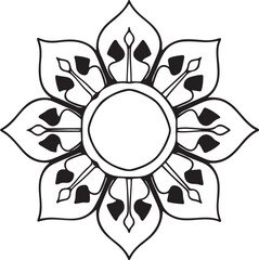 Floral Design Illustration Black and White Ornamental with Geometric Shapes