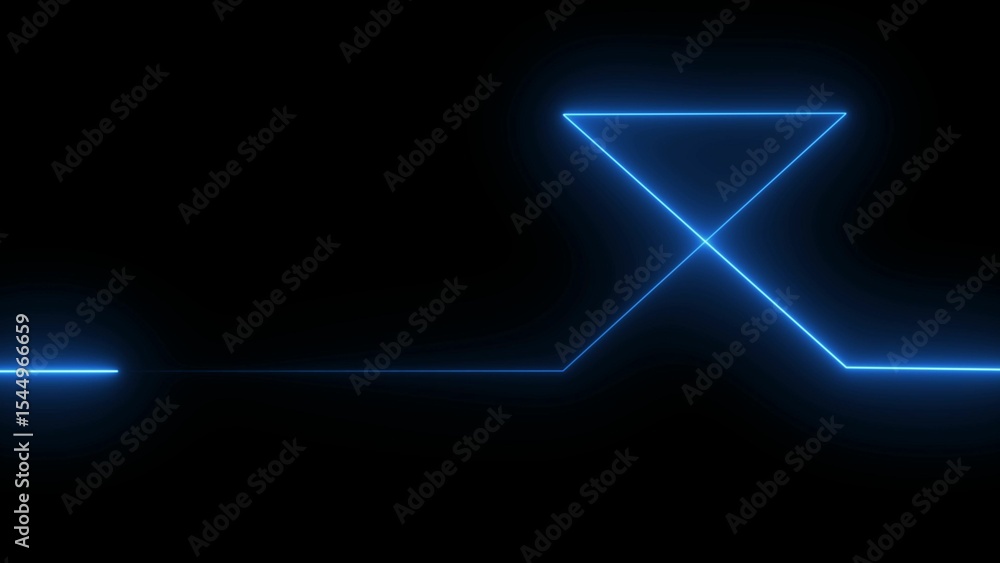 Poster abstract blue neon light design with intersecting shapes against a dark background creating a modern