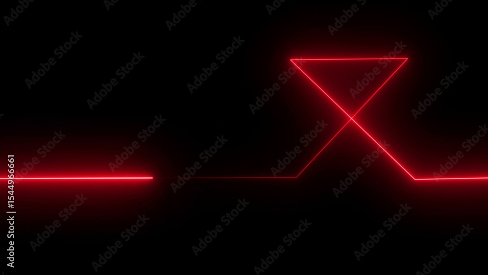 Poster abstract red neon lines creating a geometric hourglass shape against a dark black background minimal