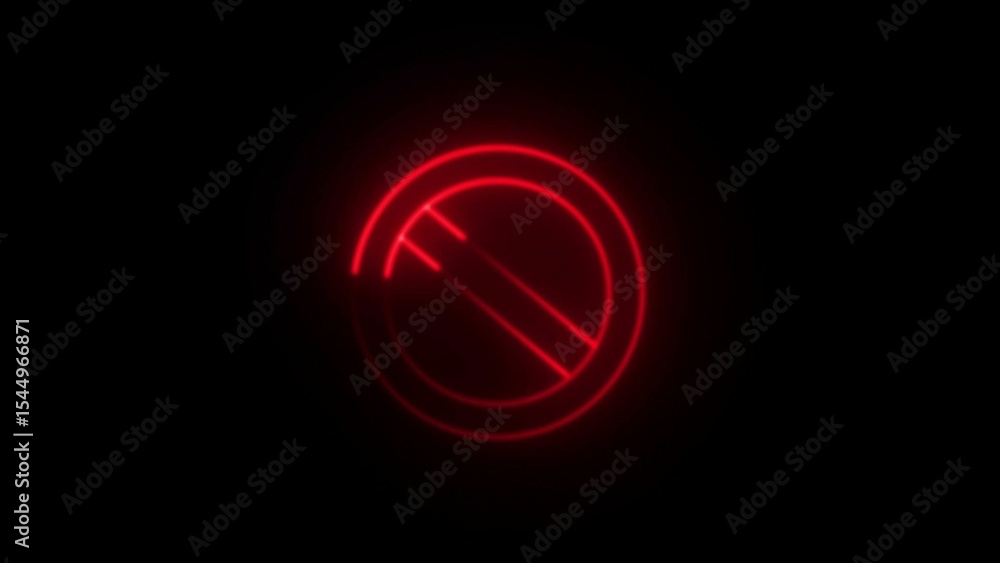 Poster red neon prohibition sign illuminated on black a modern graphic symbol of restrictions and warnings 