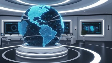 Futuristic digital globe in hi-tech control room - Powered by Adobe