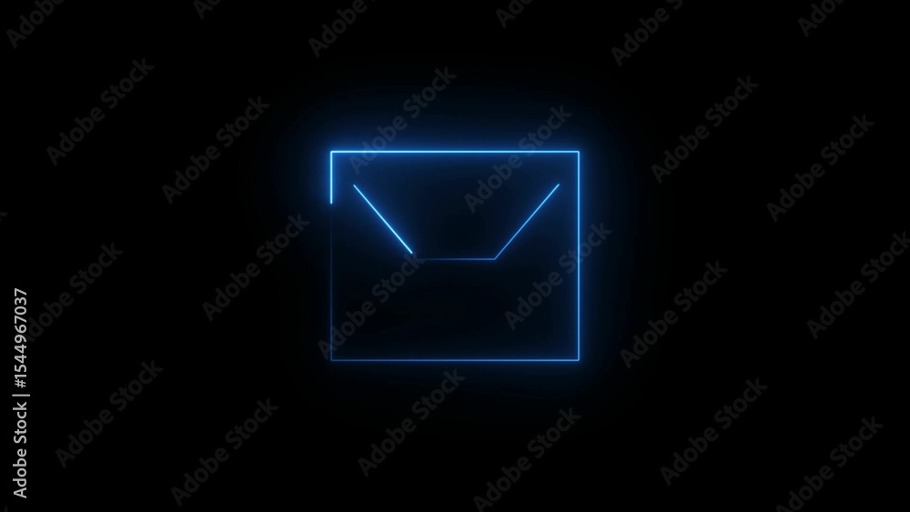 Poster glowing neon envelope icon on black communication and messaging symbol design element for digital in