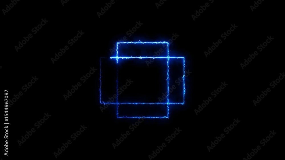 Aufkleber animated overlapping squares with a bright blue energy effect on a black backdrop suitable for moder