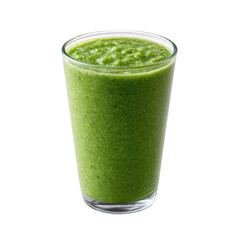 A fresh green smoothie served in a clear glass, isolated on a white background. Perfect for health enthusiasts and smoothie recipes.