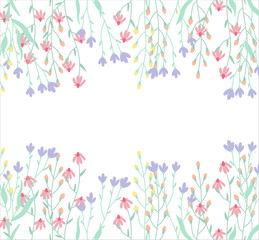 Horizontal white banner or floral backdrop decorated with gorgeous multicolored blooming flowers.