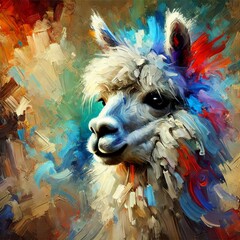 Abstract Expressionist Alpaca An alpaca captured i