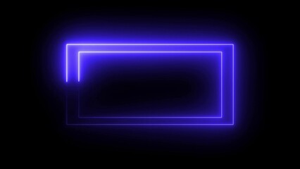 Abstract neon rectangle frame glowing brightly in shades of purple against a deep black background perfect for modern design projects and technology concepts.