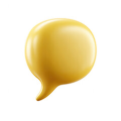 A glossy yellow speech bubble icon on a white background, perfect for representing communication, dialogue, or messaging in various design projects.