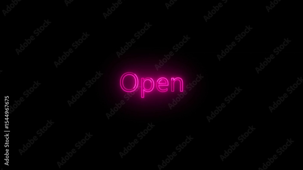 Poster neon open sign illuminated in vibrant pink against a dark backdrop representing availability and inv